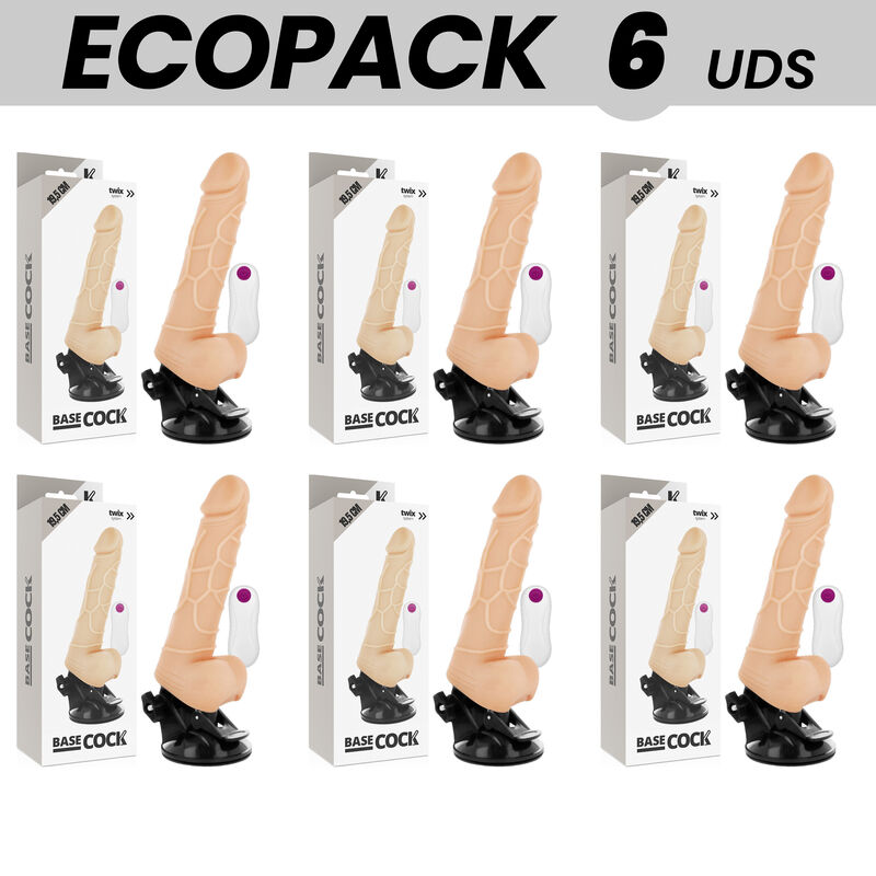 ECOPACK 6 UNIT - BASECOCK VIBRADOR REALISTA CONTROLE REMOTO NATURAL COM TESTÍCULOS 19.5 CM -O- 4 CM