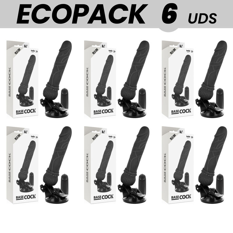 ECOPACK 6 UNIT - BASECOCK CONTROLE REMOTO VIBRADOR REALÍSTICO BASECOCK PRETO 19,5 CM