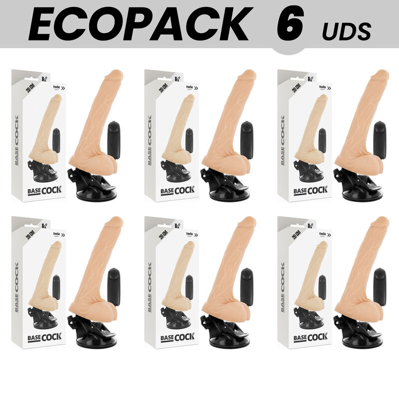 ECOPACK 6 UNIT - BASECOCK VIBRADOR DE CONTROLE REMOTO NATURAL REALISTA COM TESTÍCULOS 20 CM -O- 4 CM