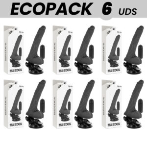 ECOPACK 6 UNIT - BASECOCK VIBRADOR REALÍSTICO DE CONTROLE REMOTO PRETO COM TESTÍCULOS 20 CM -O- 4 CM
