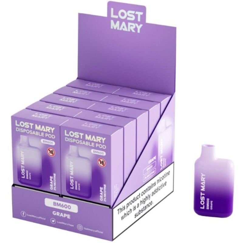 LOST MARY - (EXPOSITOR PROFESSIONAL PACK -10 UNIDADES) BM600 NICOTINE VAPER 2% UVA DESCARTÁVEL